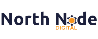 North Node Digital logo in dark navy with a node-style “o” in Node, orange DIGITAL below, and the text “by Divya Dugar” and “A digital marketing studio for global brands.”